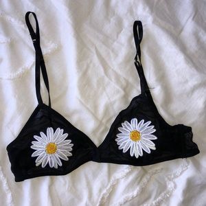 Urban Outfitter Black Bralette with Daisy Detail